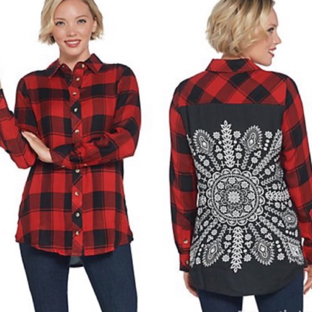 Tolani Red and Black Plaid Button Down Shirt